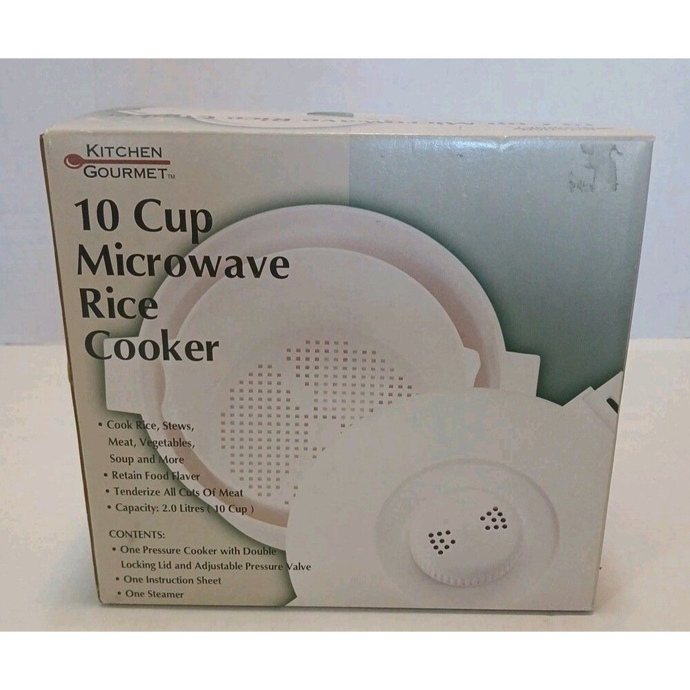 Gourmet Kitchen 10 Cup Microwave Rice, Vegetable, Meat Cooker Steamer White NIB